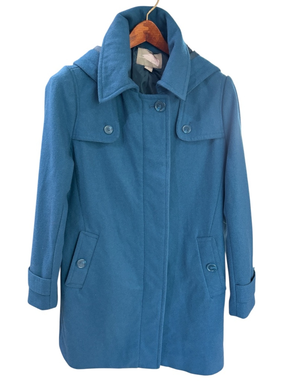 Forever 21 Wool Blend Hooded Pea Coat - Teal Blue Size M